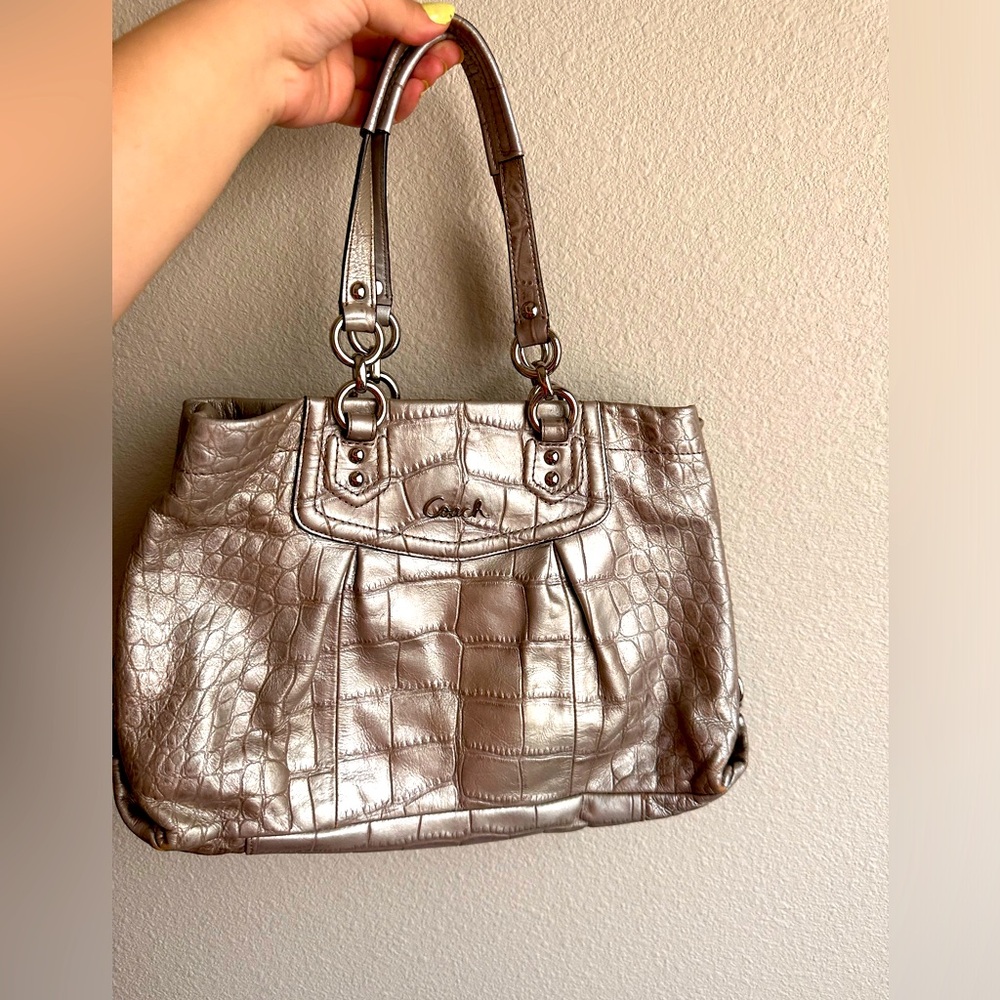 Coach Metallic Croc-Embossed Shoulder Bag